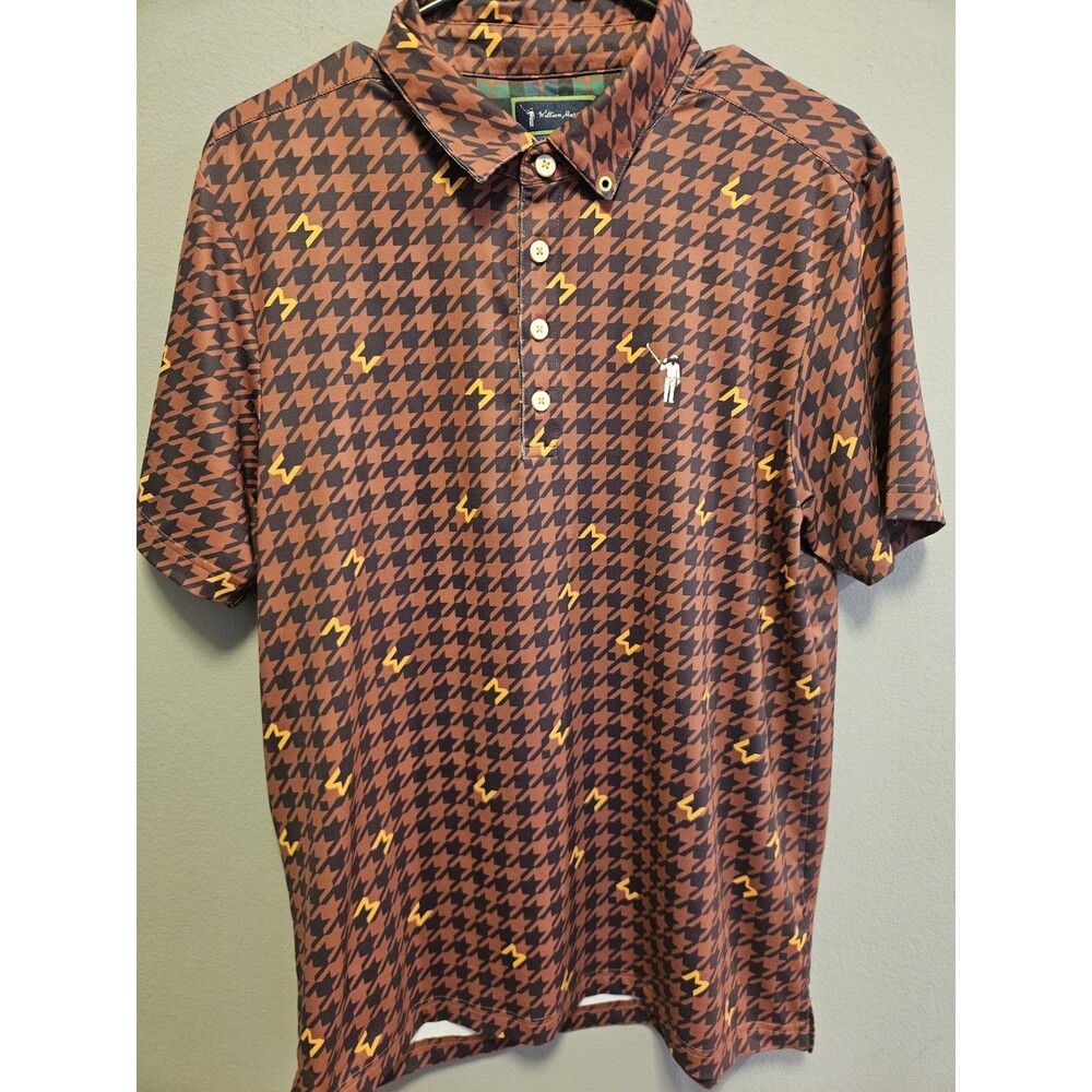 William Murray Polo Shirt Mens Medium Burgundy Golf Houndstooth Performance